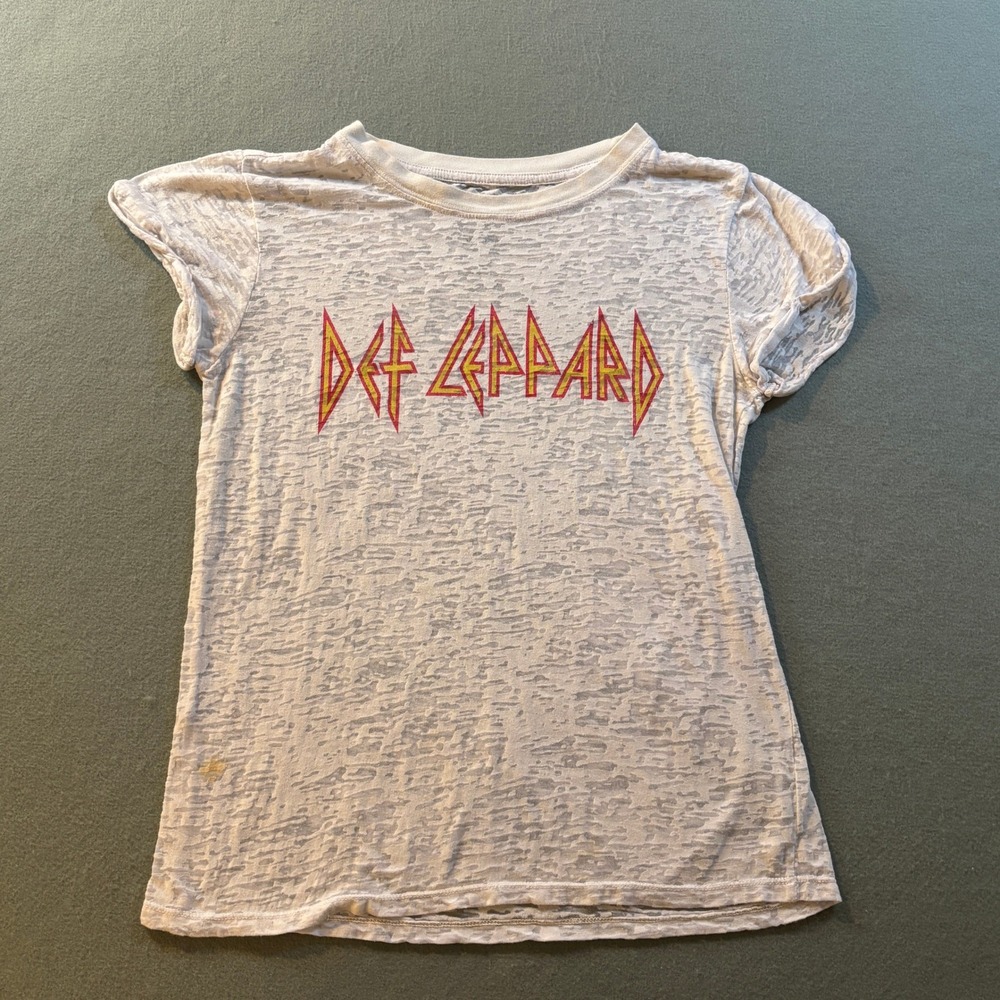 Recycled Karma Def Leppard Graphic Burnout Tee Womens S White Rock Band Concert